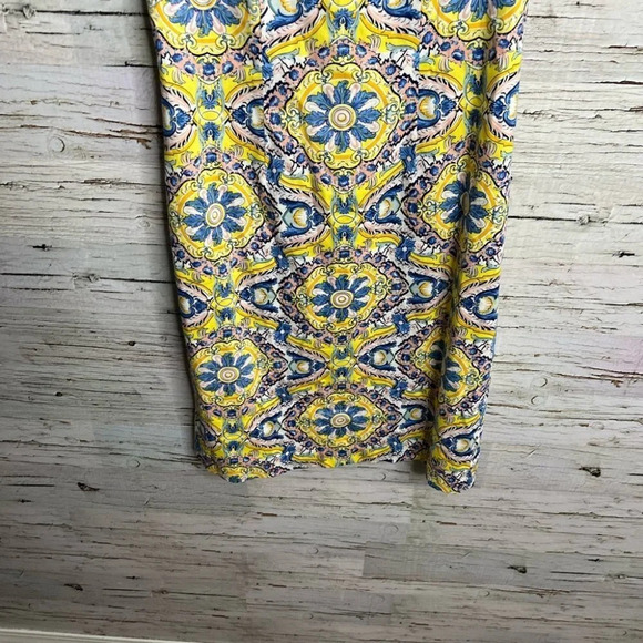 Chetta b midi yellow blue dress  pattern print size 2 - Picture 2 of 8